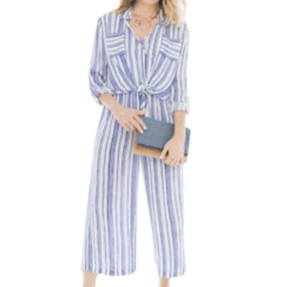 Blue and White Jumpsuit Set - Picture 1 of 8